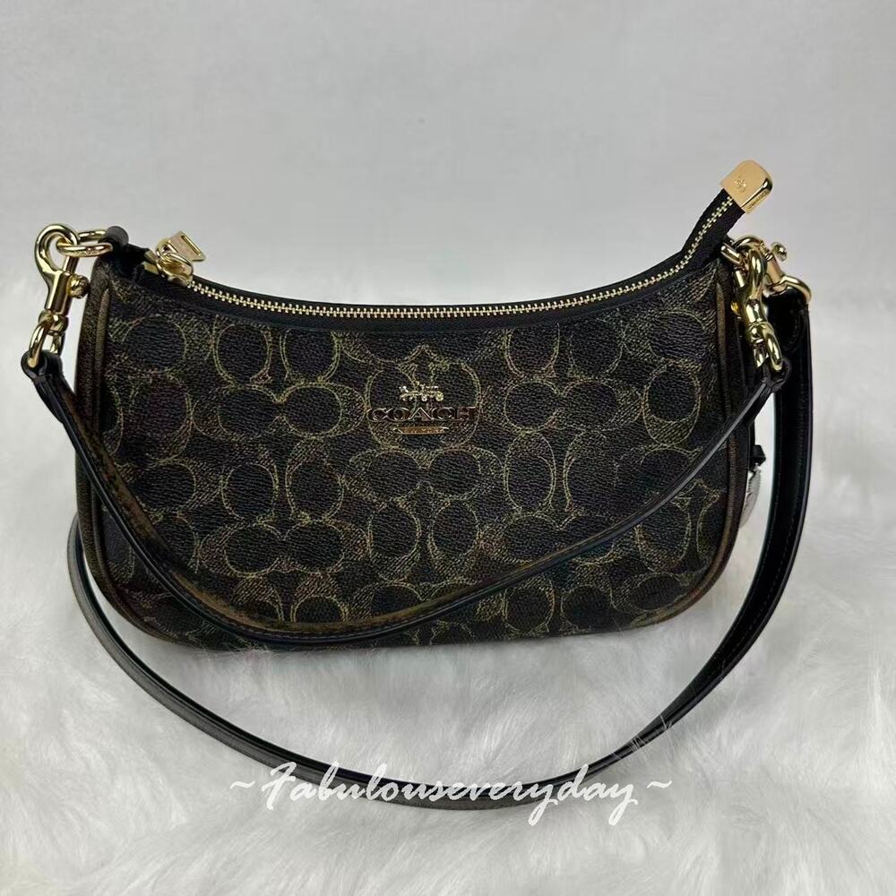 Coach Teri Shoulder Bag Loved Signature Canvas With Charms CDY18 Gold/Brown NWT